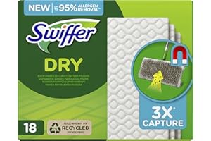 Swiffer Balai Attrape-Poussière Recharges Lingettes Sèches 18 Unités, Attrape Et Retient 3 Fois Plus De Poussière, Saleté Et Poils Qu’Un Balai Classique