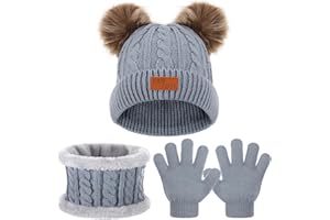 Huiguli Conjunto de Gorro Bufanda y Guantes Niños, Térmico Niñas Beanie Gorro Bufanda Guantes Set, 3 in 1 Invierno Conjunto de Guantes de Bufanda de Gorro para Niños Niñas 1-5 Años