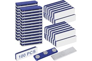 MTLEE 100 Packs Name Tags for Clothes Magnetic Badge Holder Name Badge Plastic Metal Magnetic Tags Nametag Fasteners with 3 Neodymium Magnets Adhesive Backing Magnet ID Badge for Uniform Jackets (Navy Blue)