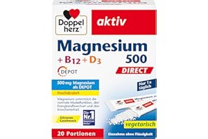 ‎DOPPELHERZ Doppelherz Magnesium 500 + B12 + D3 DIRECT mit DEPOT-Funktion - Magnesium als Beitrag für die normale Funktion der Muskeln und des Nervensystems - 20 Portionen Micro-Pellets