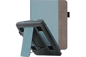 WALNEW Stand Case for 7" All-New Kindle Paperwhite 12th Generation (2024 Released) and Kindle Colorsoft Signature Edition, Two Hand Straps Shell PU Leather Cover with Auto-Wake/Sleep (Blue)
