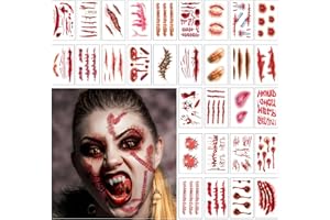AEYAKA Halloween Tatuajes Temporales 30 Hojas Tatuaje de Cicatriz de Halloween, Tatuaje de Herida Falsa Pegatinas Realista Heridas Tatuaje Cicatriz de Zombi Sangriento para Cosplay Fiesta