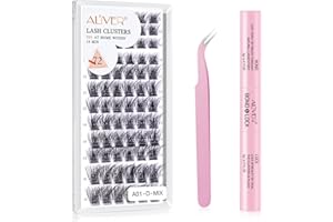 PEPHUCA Zestaw sztucznych rzęs, przedłużanie rzęs, zestaw 8-10-12-14-16 mm, mieszana długość, 72 szt. SD Curl Wispy Clusters z pęsetą, wiązaniem i uszczelką, naturalny wygląd "zrób to sam" w domu