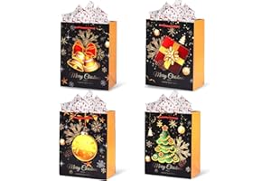 JINCHIDA 4PCS Christmas Paper Gift Bags,4 Style Bronzing Christmas Bags with Handles,4 Pcs Tissue Papers,Xmas Paper Bags for Christmas Party Presents23 * 18 * 10cm for Christmas Party Favor Decoration