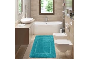 SOANNY Tappeto da Bagno Turchese Grande in Microfibra Morbida, Retro Antiscivolo e Assorbente, Ispessito e Lussuoso, Lavabile in Lavatrice, 60 x 150 cm