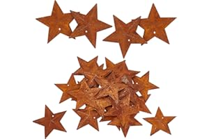 GORGECRAFT 30PCS 1.77 Inch Metal Rusty Barn Star Antique Primitives Rustic Country Tin with Hole Iron Stars Accents for DIY Crafts Remembrance Sunday VE Day 80th Anniversary Farmhouse Home Wall Decor