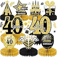 Centrotavola Compleanno 40 Anni - Set 10pz Nido D'Ape Oro E Nero, Decorazioni Tavola - Foto 8