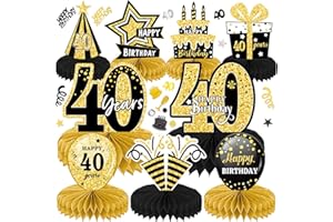 LWAIX 40. Geburtstag Männer Frauen 10Stk Geburtstag Dekoration Tischdeko Bienenwabe Mittelstück für Waben-Tischdekoration Party Zubehör Tischdekorationen Papier (40)