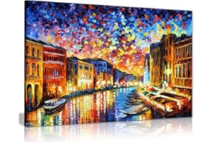 PANTHER PRINT Leonid Afremov - Dipinto a olio astratto su tela da parete per soggiorno, decorazione casa, Venice Grand Canal, 46x31 cm (18x12in)