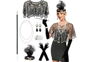 GOTRUST 7PCS 1920s Accessories Set for Women, Flapper Great Gatsby Costume, Fashion Roaring 20's Theme Accessories Ladies Charleston Fancy Dress Up Set