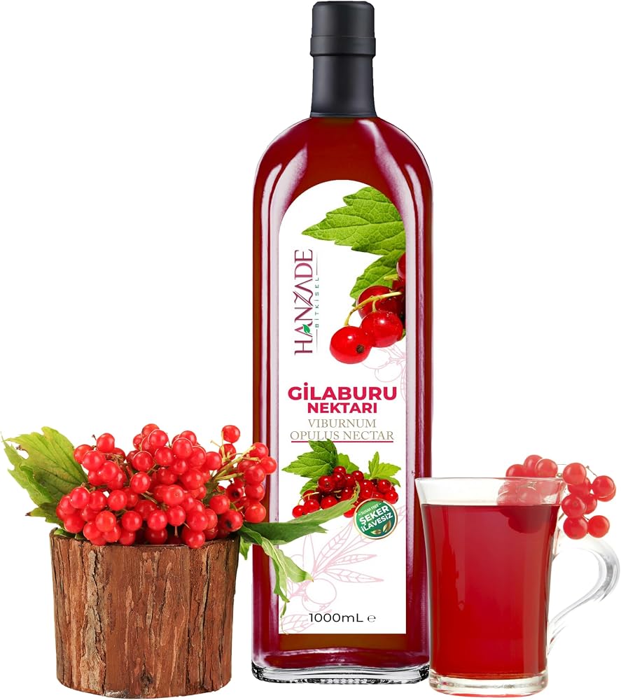 Hanzade Bitkisel Gilaburu Suyu Nektarı 1 Litre Şeker İlavesiz Cam Şişe
