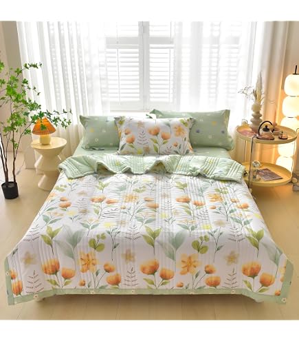 Sommer Bettdecke Aus Gewaschener Baumwolle – Einzelbett 200x230 Cm, Dünne Steppdecke, Wendbar, Leicht & Weich