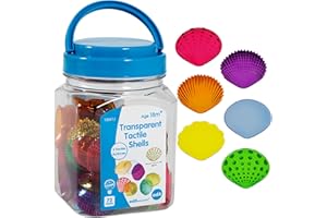 EDX EDUCATION edxeducation Lot de 72 Coquillages tactiles translucides - 6 Structures et Couleurs - À partir de 18 Mois - Ressource pour Tableaux de Jeu et récipients sensoriels