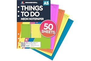NBplanner A5 Things to do 50 sheets neon notepaper set 6-ring organiser refill insert Filofax A5 COMPATIBLE