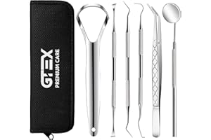 GTEX Zahnsteinentferner Zahnreinigung Set, 6er Zahnpflege Set, Dental Teeth Cleaning Kit, mit Zahnstocher Zahnspiegel Zahnreiniger - Zahnreinigung Zwischenräume Zahnstein Selbst Entfernen