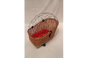 MARCUS WEIDENHANDEL Marcus Panier de vélo pour chien XL en osier avec grille en métal et coussin - Panier à provisions pour chat - Panier en osier