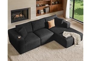 DURASPACE 108'' Modular Sectional Sofa, Cloud Boneless Couch with Deep Seat, Cup Holder, Memory Foam, Corduroy L Shaped Couch for Living Room Bedroom, No Assembly Required