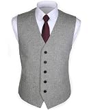 Ruth&Boaz Gilet Costume Laine Herringbone/Tweed 5 Boutons 2 Poches - Coupe Slim