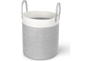 Larkumio Cesto Portabiancheria Salvaspazio Cesto Biancheria Sporca Pieghevole, Cesta Panni Sporchi in in Corda di Cotone con Manico, 40L Cesto Portagiochi Bambini Laundry Basket, Grigio