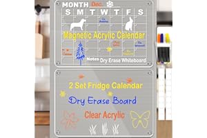 ‎LOIION Loiion 2x Magnetische Abwischbare Kalender, Klar Acrylic Wochenplaner Magnetisch, Monatsplaner Abwischbar, Magnetisch Familienplaner Wochenplaner Magnettafel Kühlschrank Abwischbar