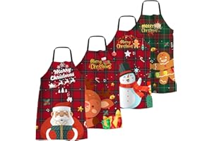 FunChaos 4 Stück Weihnachtsschürze Lustig Weihnachten Kochschürze für Frauen Männer Verstellbare Küchenschürzen Wasserdichte Schürze für Küche Backen Grillparty Weihnachtensparty, Kariert