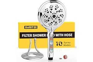 Swaitee Pommeau de Douche avec Tuyau de 1,5 m, Pommeau Douche Anti Calcaire avec 10 Modes de Pulvérisation, Pommeau de Douche Economie deau 4 Couches de Filtration Ionique pour basse pression d'eau