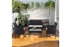 Aweather 4 Pieces Outdoor Rattan Chair Wicker Sofa, Rattan Garden Furniture Set for Yard,Pool or Backyard (Black/Beige)