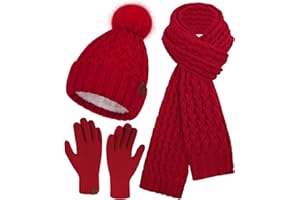 Bequemer Laden Femmes Hiver Bonnet Écharpe Longue Gants Tactiles Ensemble Bonnets Chaud Tricot avec Pompon Doublure Polaire Cadeau Femme