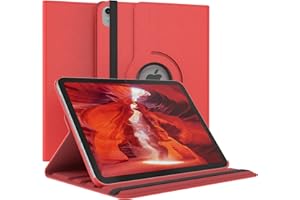 EAZY CASE Étui de protection pour tablette compatible avec iPad 10,9 (10e génération) - Rotation à 360° - Avec protection d'écran Sleep et Wake - En cuir de qualité supérieure - Rouge