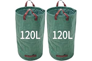 HILPATY Sacchi per rifiuti da giardino da 120 l, resistenti e riutilizzabili, con manici, per piante, foglie e rifiuti, 2 sacchi per rifiuti
