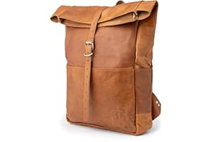 Berliner Bags Paris Sac à Dos en Cuir Véritable pour Homme et Femme, Sac Ordinateur Portable 15 Pouces avec Fermeture Rolltop, Idéal pour le Travail, les Voyages – Design Élégant – Marron