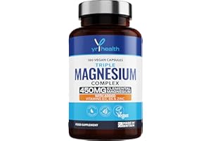 Vegan Magnesium Supplements with Zinc, 180 Capsules, Triple Magnesium Complex Supplement Plus Vitamin D, B6 & Copper, Vegan Society Registered, Made in The UK by YrHealth