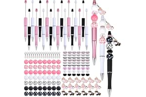 WEWAYSMILE 18 Pieces Beadable Pen DIY Cow Series Ballpoint Pen Set in Black Ink, with 110 Various Beads, 18 Pcs Lobster Clasps, 18 Cow Pendants, DIY Gifts Crafts Office Supplies