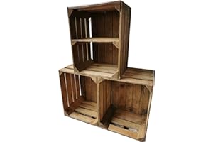 TERAMICO SET di 3 cassette in legno, cassette vino, cassette frutta con fondo 50x40x30cm naturali originali