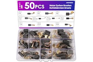 ANVINKU 50PCS Carbon Brushes for Power Tools, 10 Sizes Electric Motor Carbon Brush Set, Carbon Brush Replacements Compatible with Angle Grinder, Electric Hammer Drills, Circular Saws