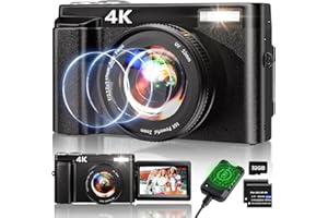 KOASDVS 4K Macchina Fotografica, 48MP Autofocus Fotocamera Digitale con 32G Scheda, 2.7'' 180°Schermo Ribaltabile Video Fotocamer 16X Digitale Zoom con Flash, Fotocamera per Adolescenti Principianti Adulti
