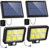 Nacinic Solar Işıklar Dış Mekan i&ccedil;in Hareket Sens&ouml;rl&uuml;, 120 COB LED Spot Işığı Dış Mekan, S&uuml;per Parlak G&uuml;neş Işığı 3 Modu IP65