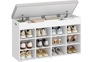 Hzuaneri Banco Zapatero, Zapatero con Asiento, Banco con Espacio de Almacenamiento, 12 Compartimentos, Estantes Extraíbles, Edecuado para Salón, Pasillo, Entrada, 30 x 100 x 55,4 cm, Blanco SB53503GY