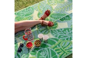 TALKING TABLES Tappeto da Esterno Impermeabile Verde Foglia di Palma Tropicale | Tappetino in plastica Leggero e Antiscivolo con Motivo a Foglie Giungla | per Giardino, Patio, Piano di calpestio, Bagno, utilità
