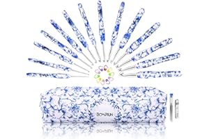 BCMRUN Crochet Hooks Set 14 Size Blue and White Porcelain Pattern Crochet Hooks with Case for Arthritis Hands, 2.25mm(B)-10mm(N) Crochet Needles for Beginners, Mothers Day Gift, Crochet Lovers (Azure)