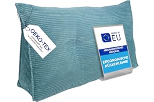 ‎PILLOWS24 Pillows24 - Cord Rückenkissen für Bett & Sofa mit abnehmbarem, waschbarem Bezug [ 90cm - Cord-Hellblau ] | Bequemes Keilkissen und Lesekissen fürs Bett | Großes Sofakissen für Rückenlehne und Sofa