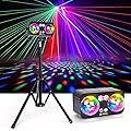 Lumières Disco 6 en 1 avec Trépied, Jeu de Lumière Disco avec 2 Boules Disco Lumière DJ RGB Activée par Musique, Effet Stroboscopique, Lampe de Scène pour Fête, Mariage, Soirée DJ, Noël et Halloween