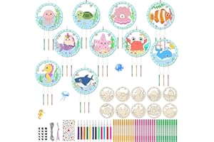 RVLZKCPG 10 Stück Meerestiere Windspiel Bastelset Kinder, Ozean Windspiel Basteln, Unterwasserwelt Kindergeburtstag Basteln, Holzbastelsets für Kinder, Holz Bastelideen für Mädchen Junge Mitgebsel