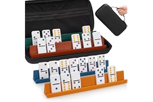 NiToy Doppel-6 Dominosteine Set für Erwachsene, 28 Holzsteine (5,08 x 2,54 x 0,71 cm) und 4 Silikon-Domino-Ständer (25,4 x 3 x 3 cm), Klassisches Domino-Spiel mit Tragbarem Etui, ideales Familienspiel