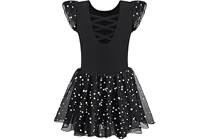 Mulnall Fille Danse Ballet Justaucorps Brillant Vêtements Manches Plissées Dos Croisé Robe de Ballet Enfants Robe de Danse Corps de Danse avec Jupe Tutu