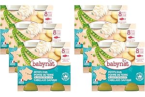 BABYBIO - Babynat - Petits Pots Petits Pois Pomme de Terre Cabillaud - 2 x 200g - 8+ mois - Lot de 6
