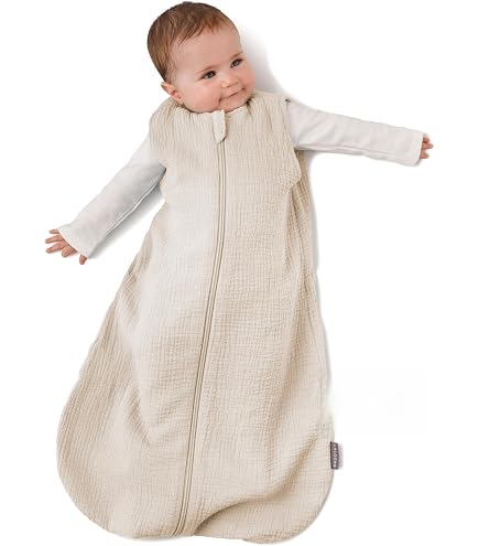 Jollein Musselin Sommerschlafsack Baby - Oatmeal - 90 cm - 100% Baumwolle - 0.5 Tog - Oeko-TEX Zertifiziert - Schlafsack Baby Sommer