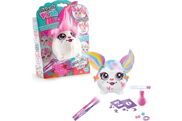 Canal Toys - Airbrush Plush - Mini Peluche Hair'iffic à Coiffer et DéCorer - Kit Créatif avec Pulvérisateur Airbrush, Feutres, Pochoirs et Accessoires Cheveux - AIR 040