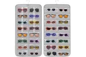 EEEKit Hängender Sonnenbrillen Organizer, 32 Taschen Doppelseitiger Brillen Schmuck Organizer Aufhänger, Staubdichter Wandmontierter Schmuck Brillen Aufbewahrungs Halter mit Haken
