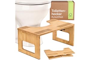 ‎PRAKNU Praknu Klappbarer Toilettenhocker aus FSC® Bambus-Holz – 𝗥𝘂𝘁𝘀𝗰𝗵𝗳𝗲𝘀𝘁𝗲𝗿 WC-Hocker für Erwachsene - Ergonomischer Klohocker fürs Badezimmer